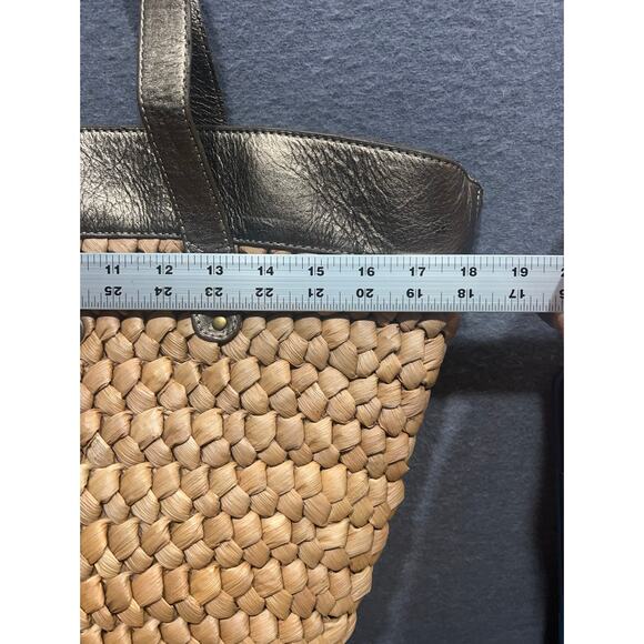 J. Crew Provence Large Straw Vacation Tote Bag Leather Straps Cotton Lining - Picture 4 of 12